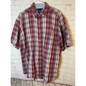 Tommy Hilfiger Short Sleeve Plaid Button Down Top Size XL